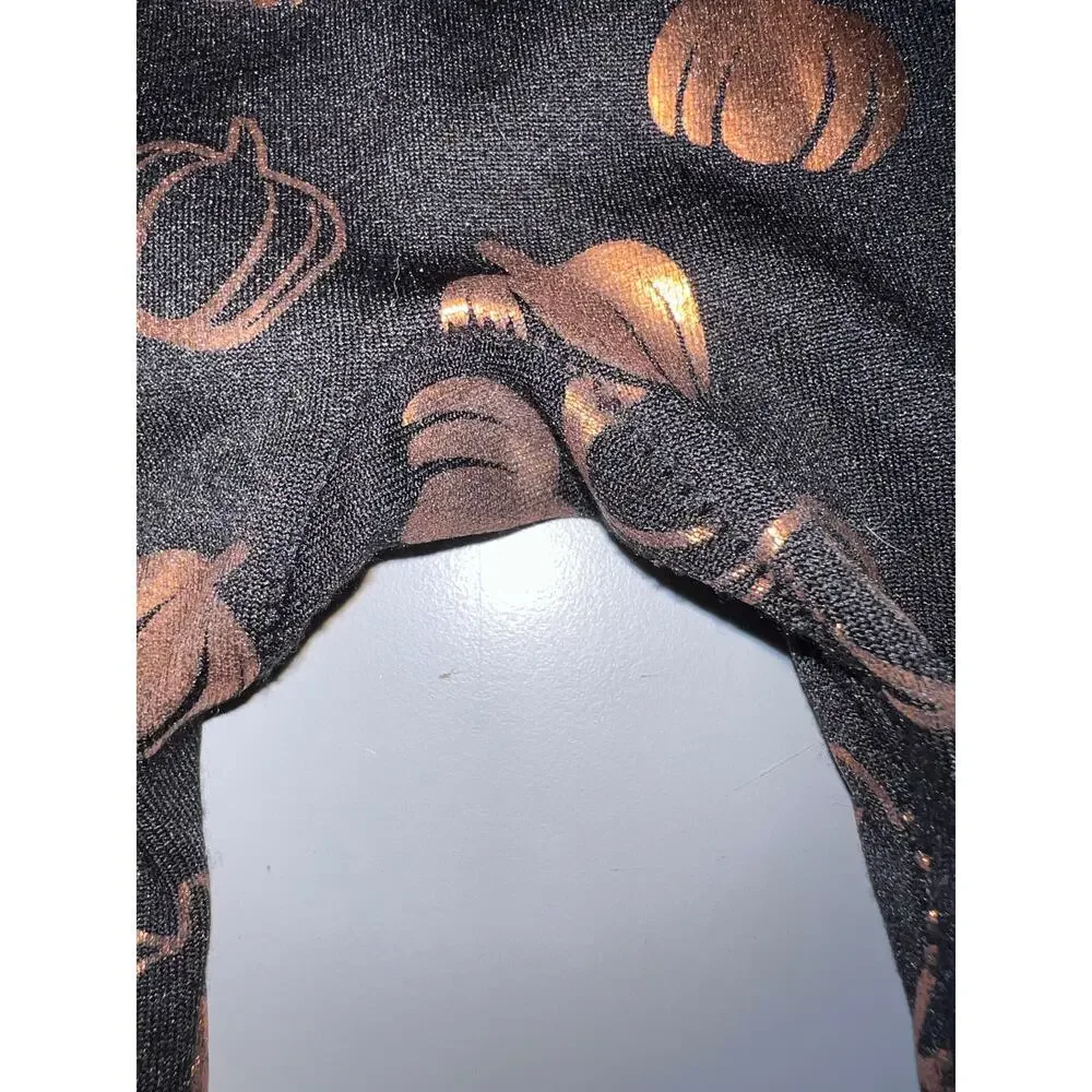 Pumpkin‎ Metallic Black Orange Leggings Goth Grunge Y2K Small/Medium